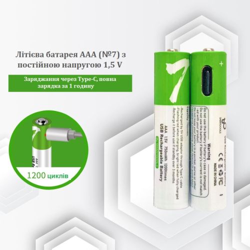 Аккумуляторы SMARTOOOLS AAA 1.5V Type-C (2 шт)
