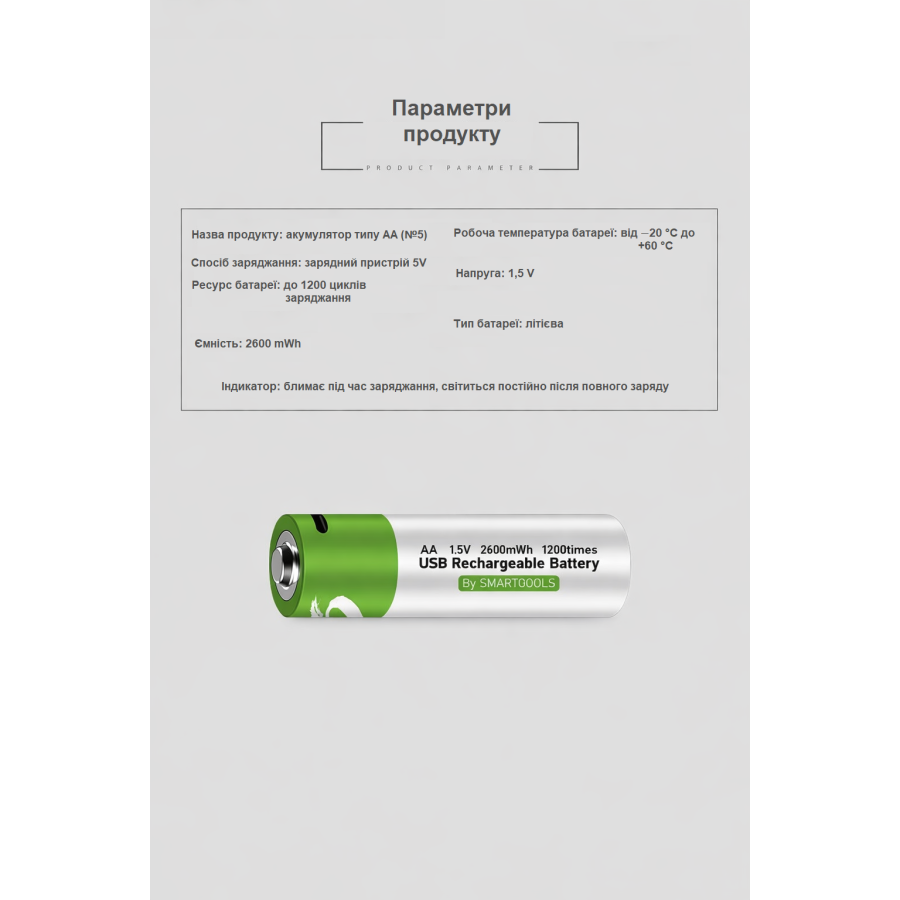 Аккумуляторы SMARTOOOLS AA 1.5V Type-C (2 шт)