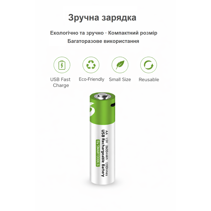 Аккумуляторы SMARTOOOLS AA 1.5V Type-C (2 шт)