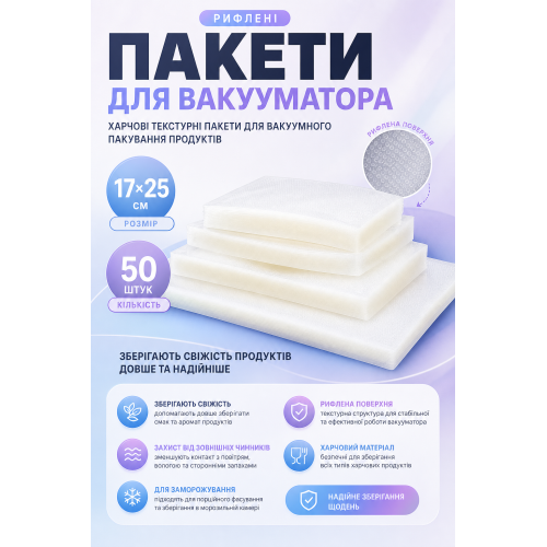 Рифленые пакеты для вакууматора 17×25 см, 50 шт
