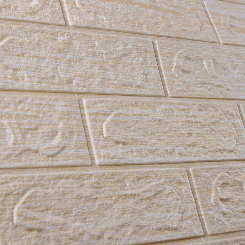 Самоклеющаяся декоративная 3D панель под светло-бежевый кирпич полоска 700x770x5мм